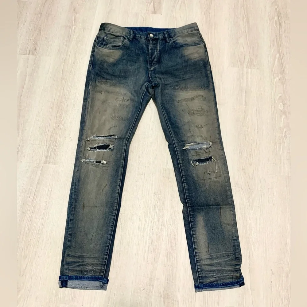 MNML Streetwear Jeans Distressed Blue Denim Sz 34 - Picture 7 of 12